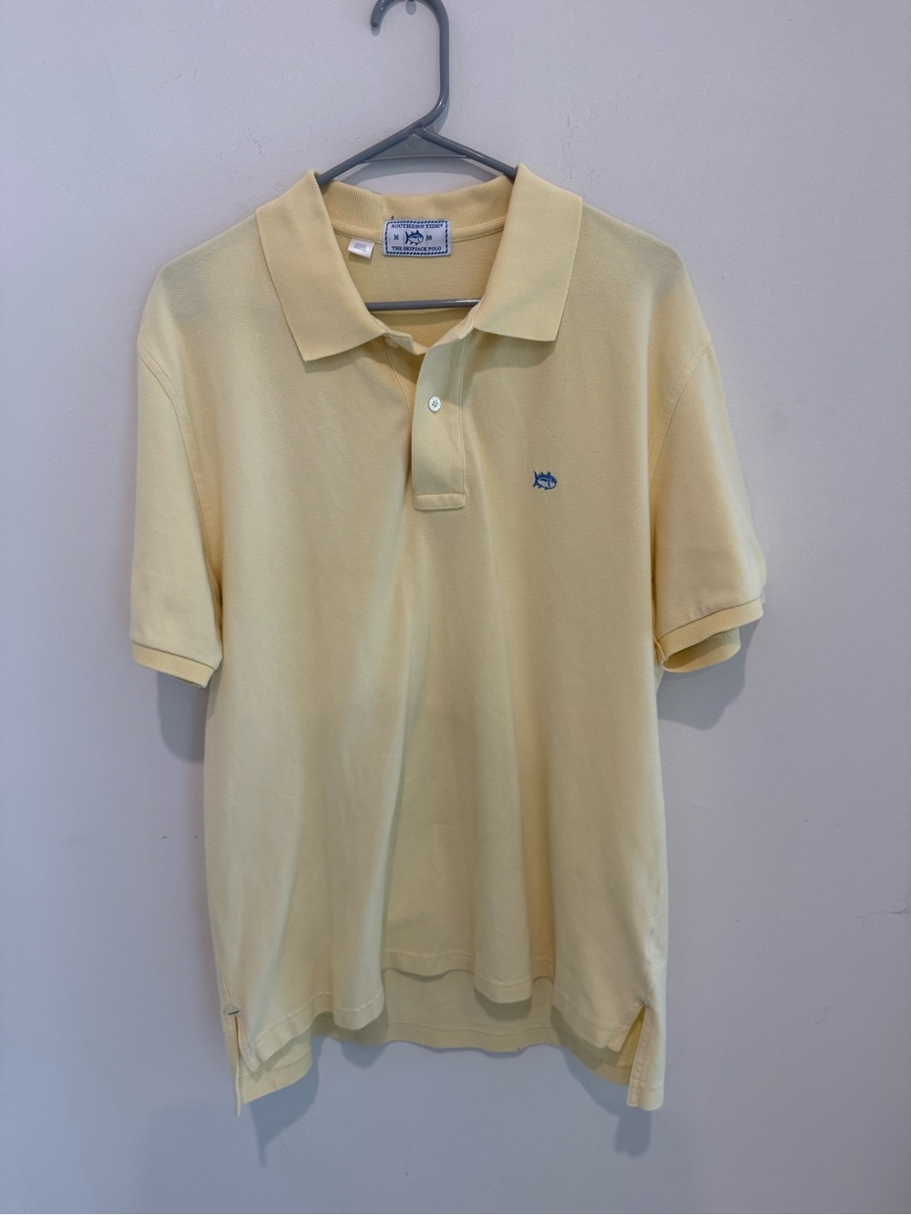 Southern Tide Light Yellow Polo with Small Blue Fish Logo